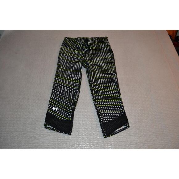 41879-a Under Armour Gym Capri Pants Black Neon Green Size Small Womens - Picture 1 of 7
